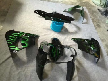 Glänzend Schwarze Grüne Flamme ZX9R 02-03 Motorrad Verkleidungen