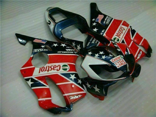 Rot Weiß Blau Castrol Cycle World CBR 600 F4i 01-03 Motorrad Verkleidungen Rot Weiß Blau Castrol Cycle World CBR 600 F4i 01-03 Motorrad Verkleidungen