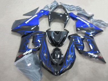 Schwarz Blau Flammen Ninja 636 ZX6R 05-06 Motorrad Verkleidungen
