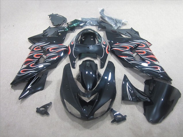 Schwarz Weiß Rot Flamme ZX10R 06-07 Motorrad Verkleidungen Schwarz Weiß Rot Flamme ZX10R 06-07 Motorrad Verkleidungen