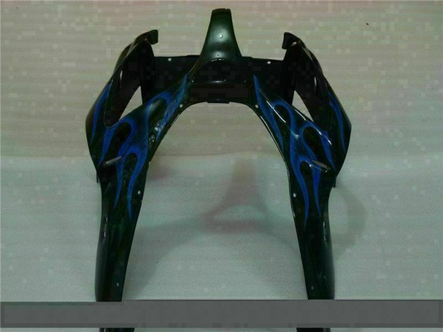 Schwarz mit Blaur Flamme ZX6R 00-02 Motorrad Verkleidungen Schwarz mit Blaur Flamme ZX6R 00-02 Motorrad Verkleidungen