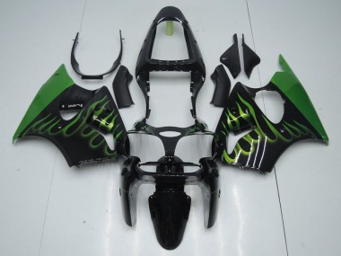 Schwarz mit Grün Flamme ZX6R 00-02 Motorrad Verkleidungen