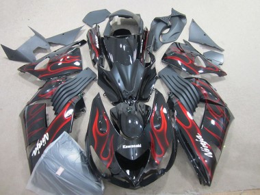 Schwarz rote Flamme Ninja ZX14R ZZR 1400 06-11 Motorrad Verkleidungen
