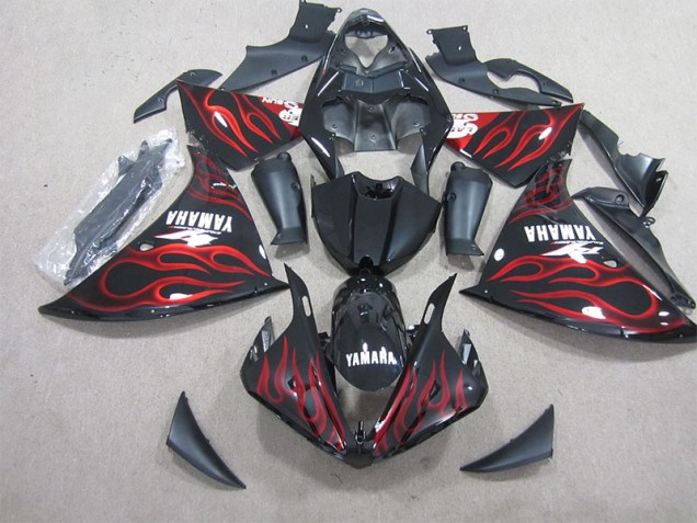 Schwarz rote Flamme R1 12-14 Motorrad Verkleidungen Schwarz rote Flamme R1 12-14 Motorrad Verkleidungen