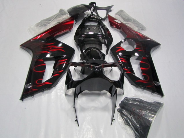 Schwarz rote Flamme ZX6R 03-04 Motorrad Verkleidungen Schwarz rote Flamme ZX6R 03-04 Motorrad Verkleidungen