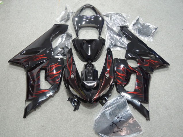 Schwarz rote Flamme ZX6R 05-06 Motorrad Verkleidungen Schwarz rote Flamme ZX6R 05-06 Motorrad Verkleidungen