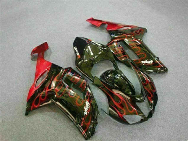 Schwarz rote Flamme ZX6R 07-08 Motorrad Verkleidungen Schwarz rote Flamme ZX6R 07-08 Motorrad Verkleidungen
