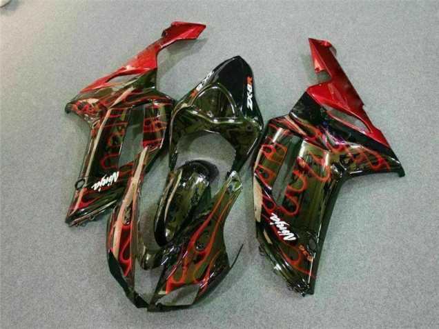 Schwarz rote Flamme ZX6R 07-08 Motorrad Verkleidungen Schwarz rote Flamme ZX6R 07-08 Motorrad Verkleidungen
