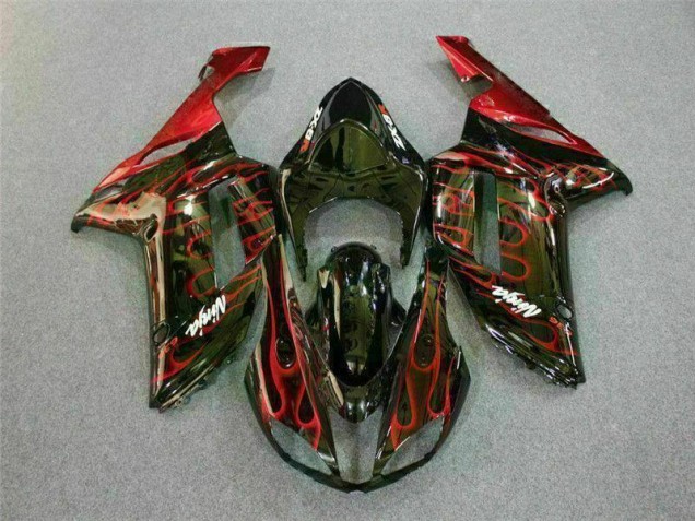Schwarz rote Flamme ZX6R 07-08 Motorrad Verkleidungen Schwarz rote Flamme ZX6R 07-08 Motorrad Verkleidungen