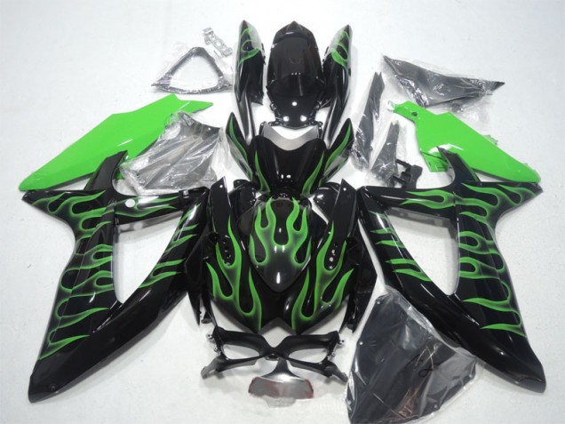 Schwarze Grüne Flamme GSXR 600 K8 08-10 Motorrad Verkleidungen Schwarze Grüne Flamme GSXR 600 K8 08-10 Motorrad Verkleidungen