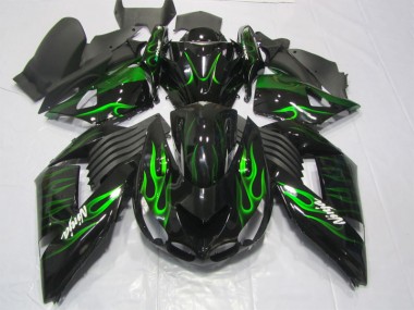 Schwarze Grüne Flamme Ninja ZX14R ZZR 1400 06-11 Motorrad Verkleidungen