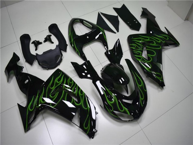 Schwarze Grüne Flamme ZX10R 06-07 Motorrad Verkleidungen Schwarze Grüne Flamme ZX10R 06-07 Motorrad Verkleidungen