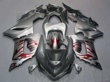 Silber Rot Flamme Ninja ZX6R 05-06 Motorrad Verkleidungen