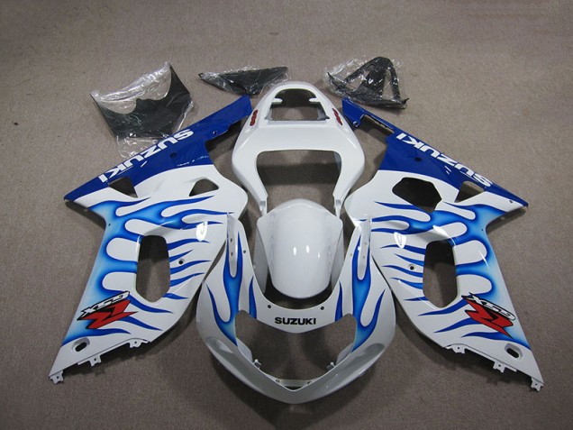 Weiß Blau Flamme GSXR 750 K1 K2 K3 01-03 Motorrad Verkleidungen Weiß Blau Flamme GSXR 750 K1 K2 K3 01-03 Motorrad Verkleidungen
