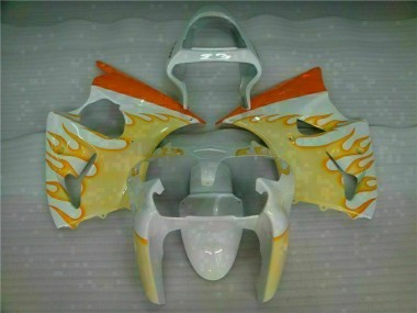 Weiß Gelb Flamme ZX6R 00-02 Motorrad Verkleidungen