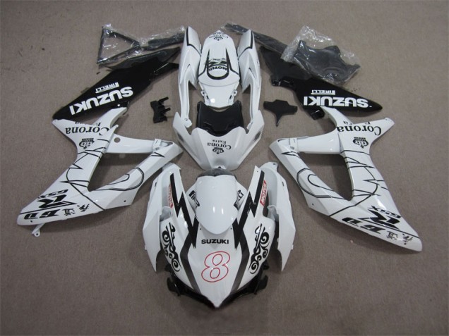 Weiß Schwarz Corona Extra Motul 8 GSXR 600 K8 08-10 Motorrad Verkleidungen Weiß Schwarz Corona Extra Motul 8 GSXR 600 K8 08-10 Motorrad Verkleidungen